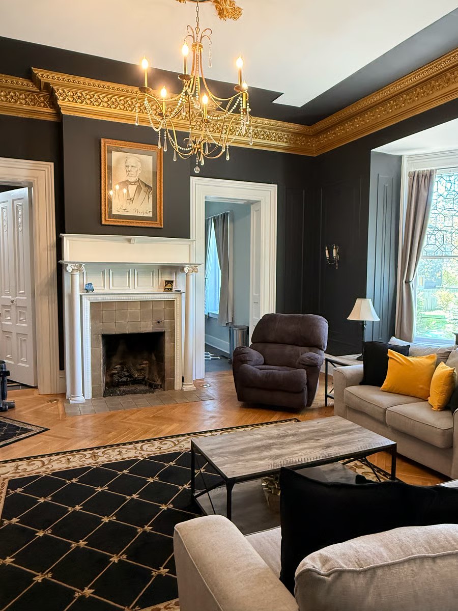 Living room, fireplace angle